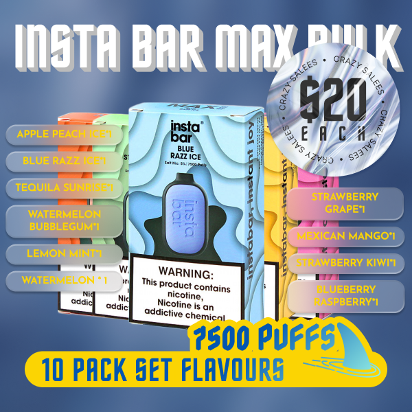Insta Bar Max 7500 Puffs 10 Pack Set Flavours Bundle